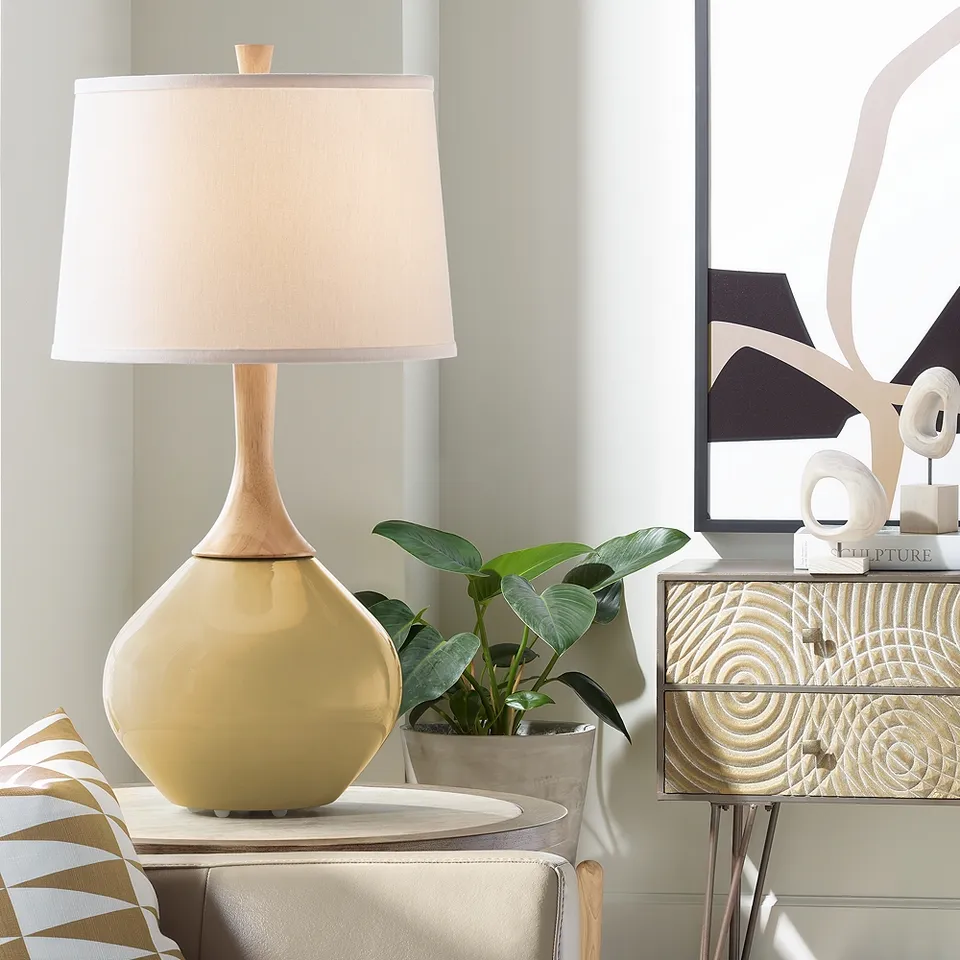Color Plus Wexler 31" High Fog Linen Shade Empire Gold Table Lamp