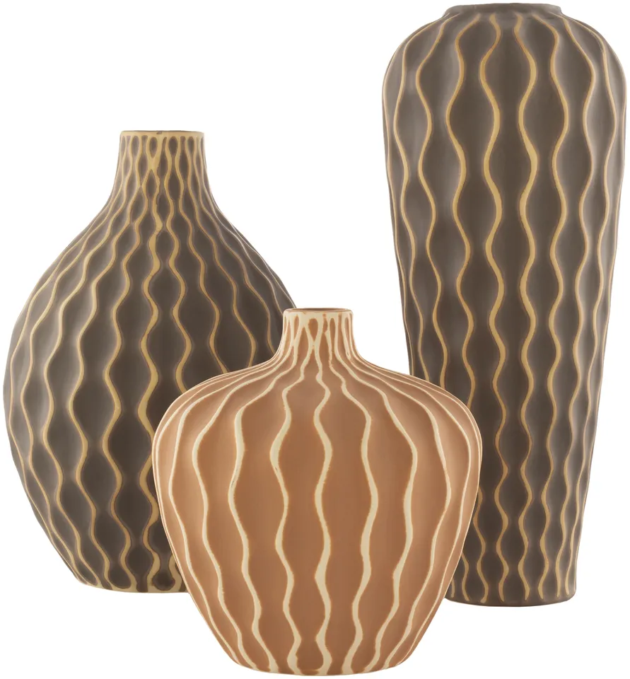 Waves WVS-001 12"H x 8"W x 8"D,  8"H x 7"W x 7"D,  15"H x 6"W x 6"D Vase