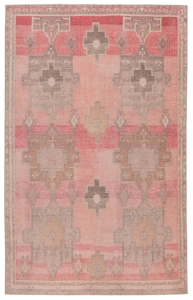 Label J Faron KAR05 Vintage Pink and Brown Area Rug (3'9"x6')