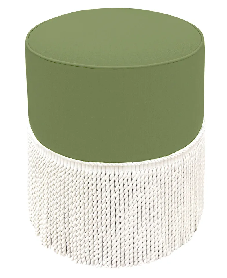 THE TIGHT ROUND OTTOMAN :: CLASSIC LINEN // CLOVER - 17" Diameter X 19" Height With Bullion / Clover
