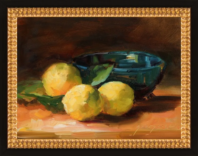 Lemons and Blue Bowl by Georgesse Gomez for Artfully Walls