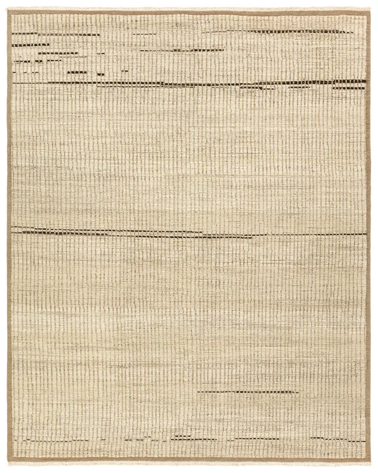 Andar KAZ04 Handknotted Stripes Ivory Area Rug (10'x14')