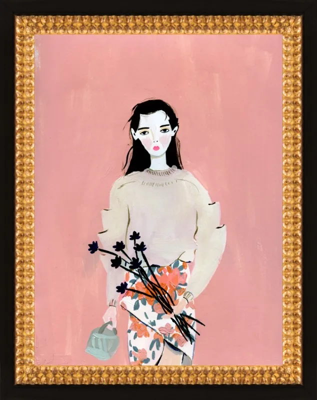 Girl With Black Flowers by KT Smail for Artfully Walls