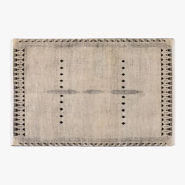 Saffioti Hand-Knotted Warm White New Zealand Wool Area Rug 6'x9'