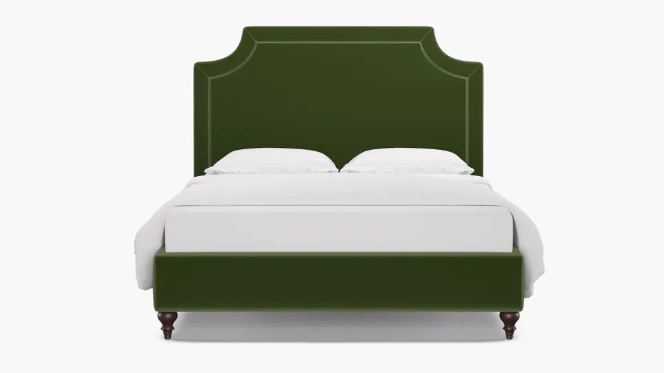 Deco Bed, Essex Performance Velvet, Espresso Traditional Turned Leg, Queen
