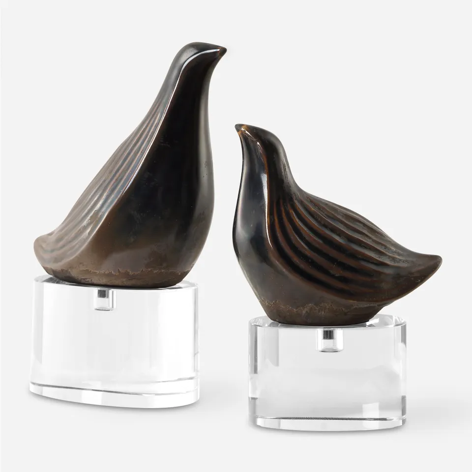 Nesting Bird Gray Sculptures Set/2