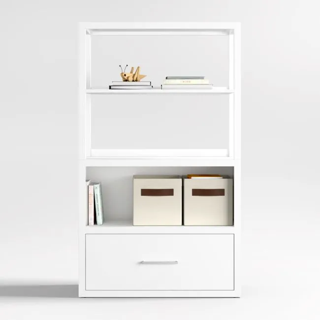 Ever Simple 36" Modular White Wood Kids Drawer Bookcase with Hutch