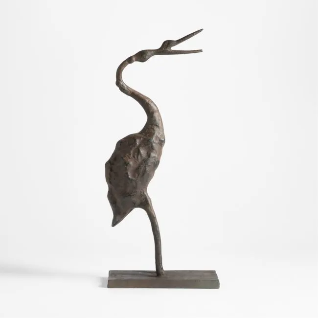 Aves Small Metal Crane Sculpture 18"