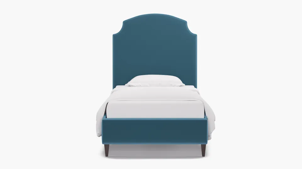 Cove Bed, French Performance Plush Velvet, Espresso Square Tapered Leg, Twin