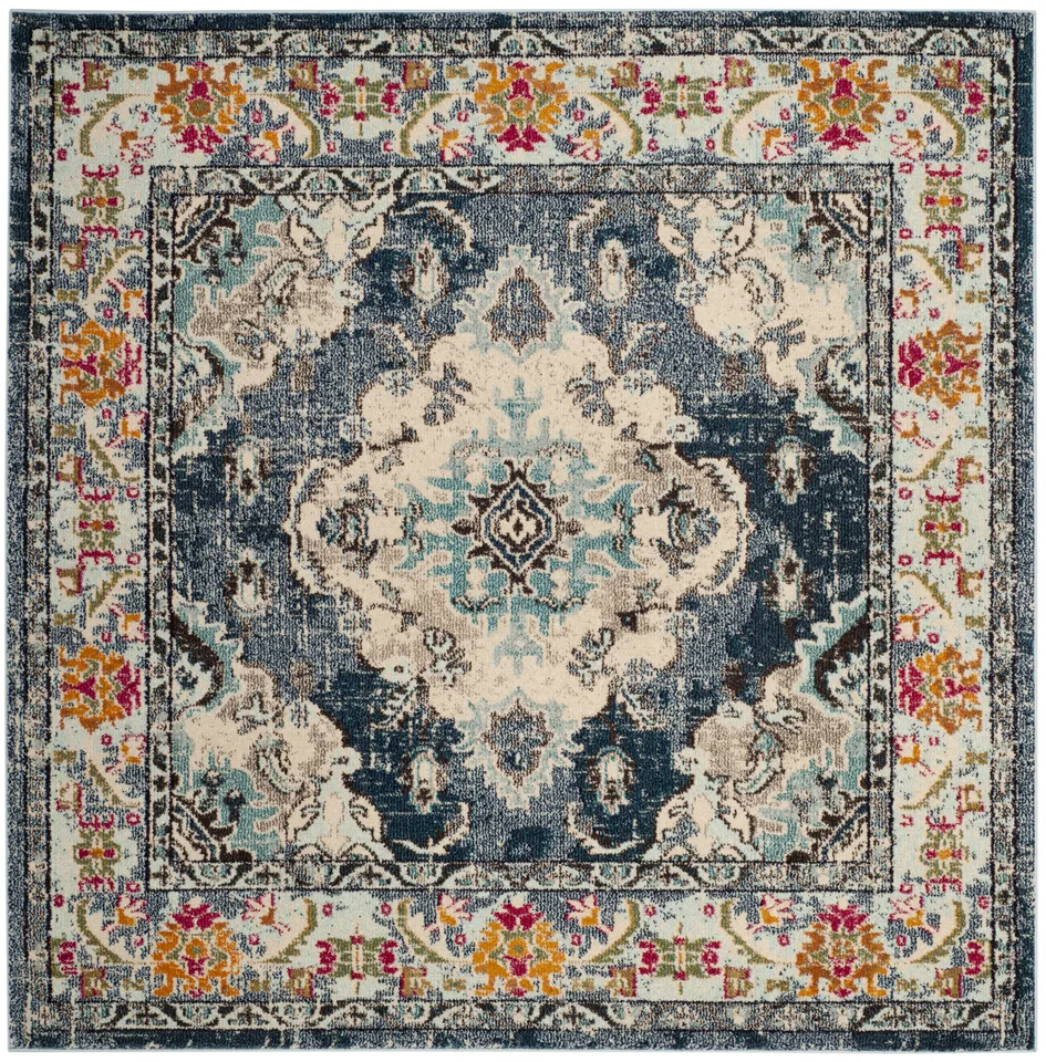 Arlo Home Woven Area Rug, MNC243N, Navy/Light Blue,  9' X 9' Square