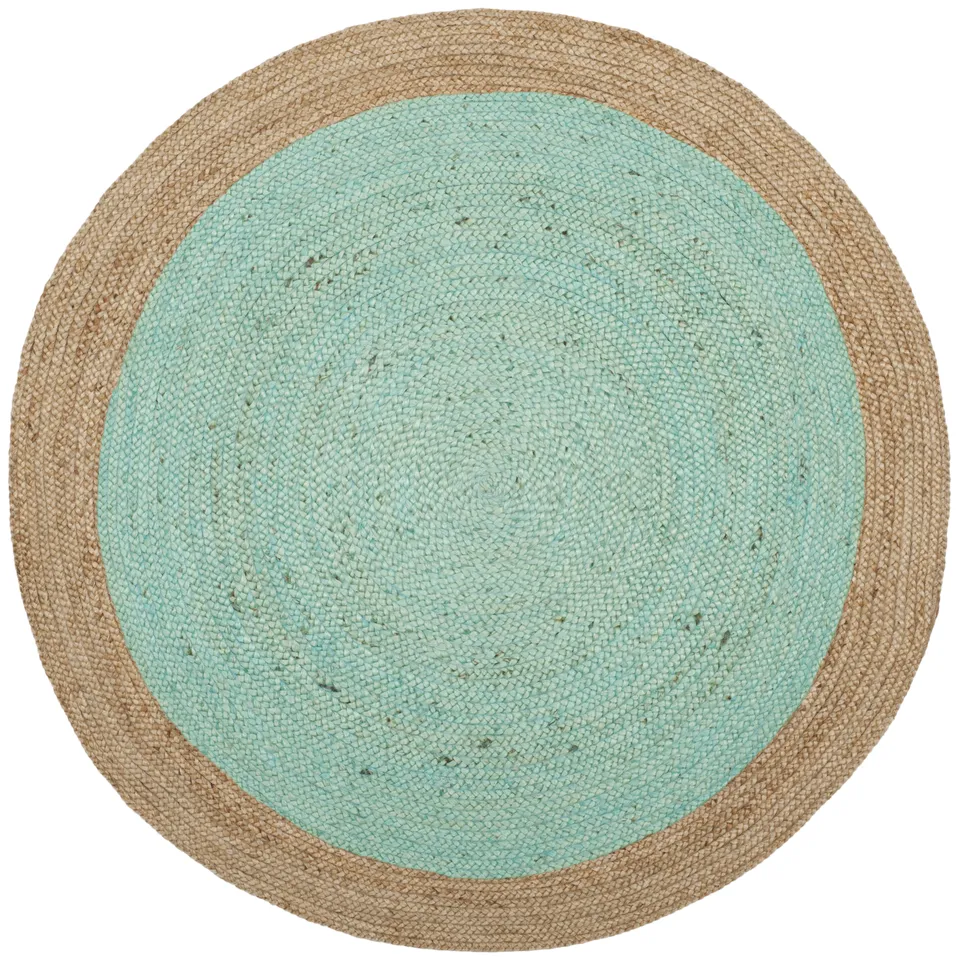 Arlo Home Hand Woven Area Rug, NF801A, Aqua/Natural,  5' X 5' Round