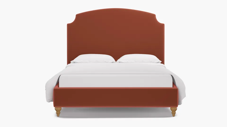 Cove Bed, Terracotta Performance Velvet, Natural Traditional Turned Leg, King