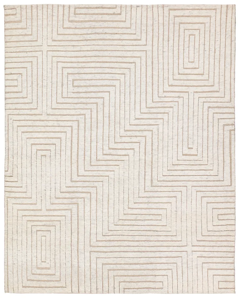 Zaoic Handknotted Geometric Cream/Taupe Area Rug (9'X12' Rectangle)