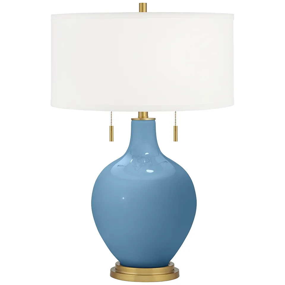 Color Plus Toby Brass 28" High Modern Glass Secure Blue Table Lamp