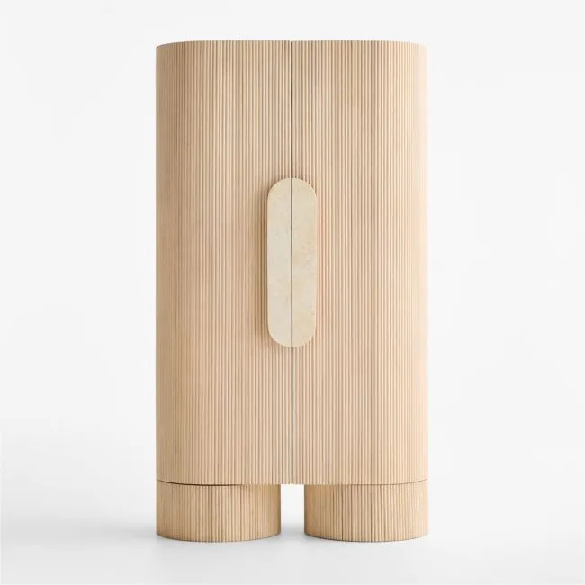 Kahn 41" Ribbed Whitewashed Ash Wood Closed Storage Cabinet