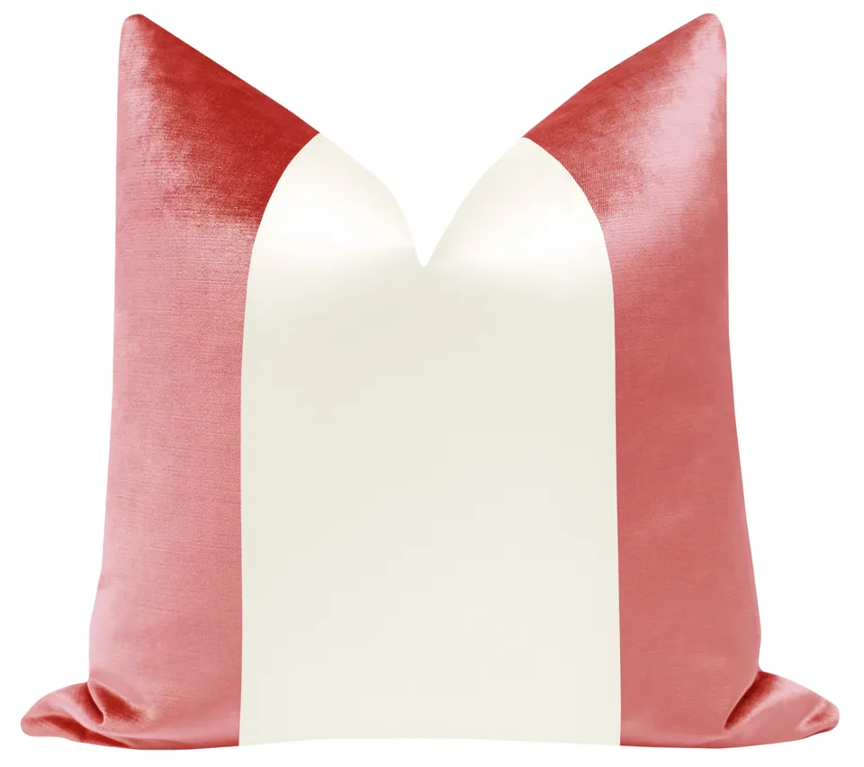 PANEL COLORBLOCK :: FAUX SILK VELVET // FLAMINGO + ALABASTER SILK - 26" X 26"