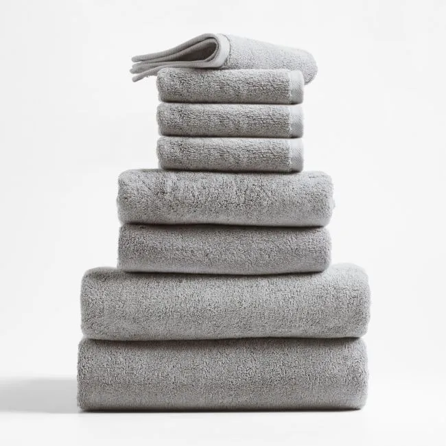 Classic Organic Turkish Cotton Grey Towels, Set of 8