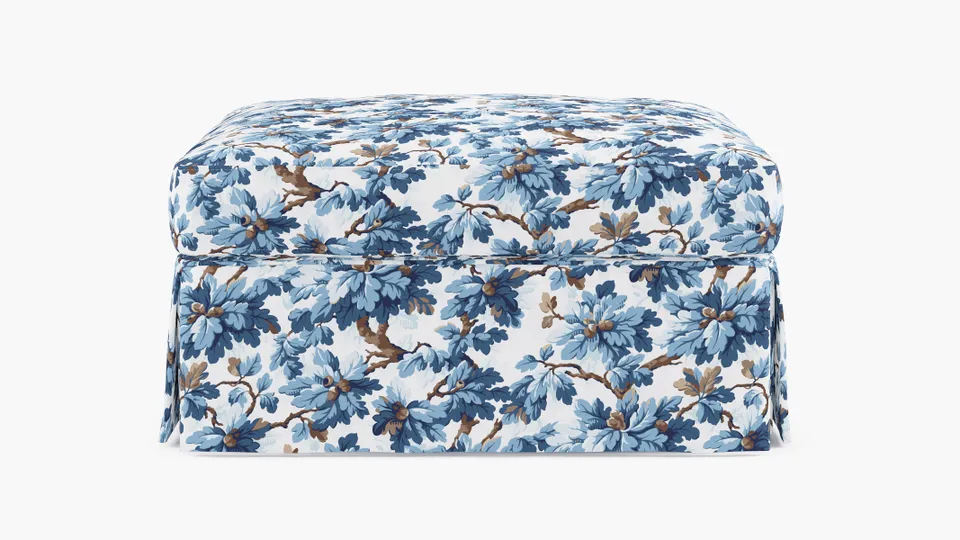 Skirted Cocktail Ottoman, Delft Woodland
