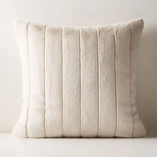Channel Double-Sided Off-White Faux Fur Throw Pillow with Down-Alternative Insert 23"x23"