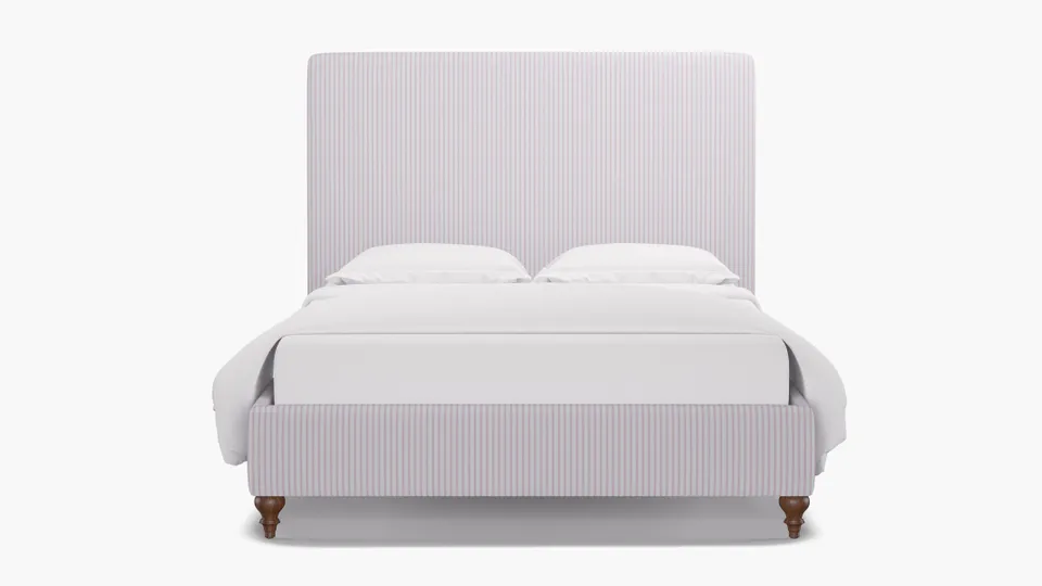 Classic Bed, Pink Classic Ticking Stripe, Walnut Traditional Turned Leg, Queen