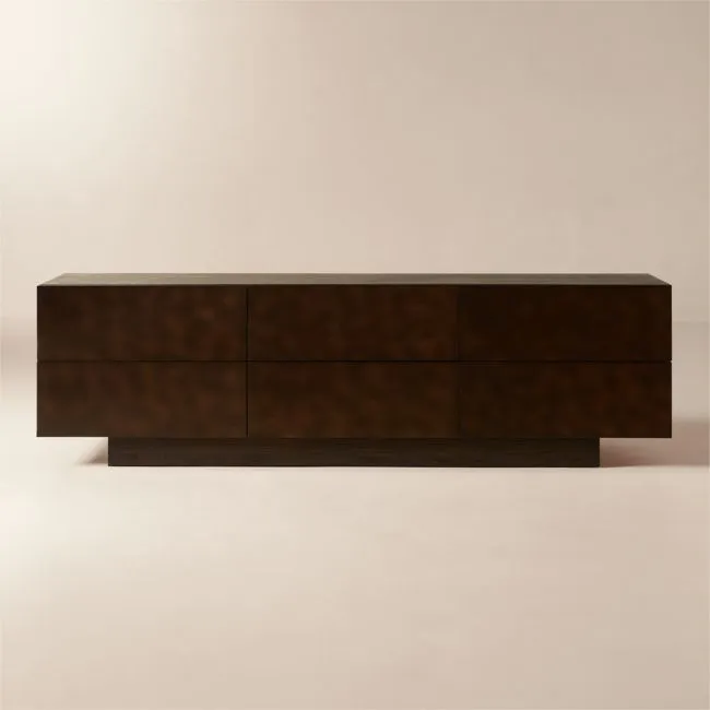 Hudson 90" Lacquered Dark Brown Wood 6-Drawer Dresser