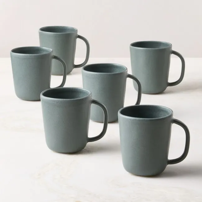 Selene Green Stoneware Mugs Set of 6