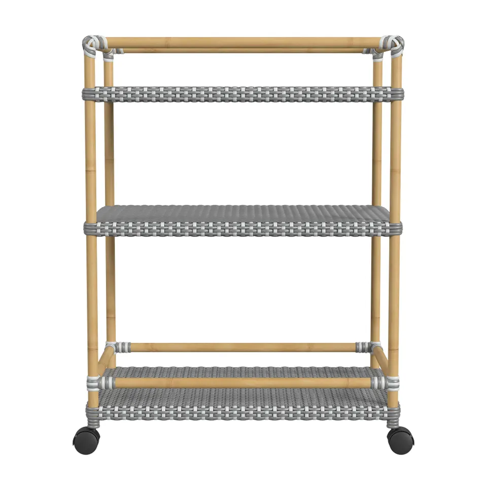 Tobias Gray/White Dot / Natural Rattan Frame Outdoor Bar Cart