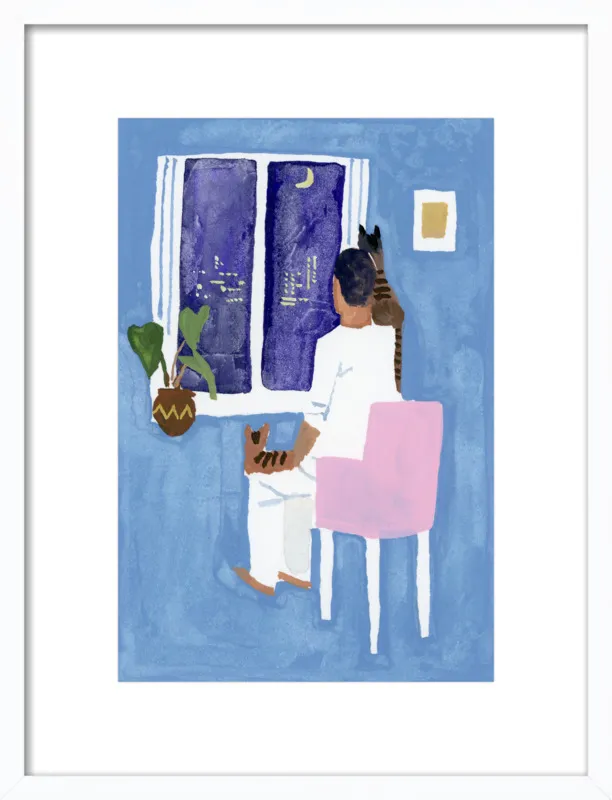 Look at the cat and the moon by Hiroyuki Izutsu for Artfully Walls