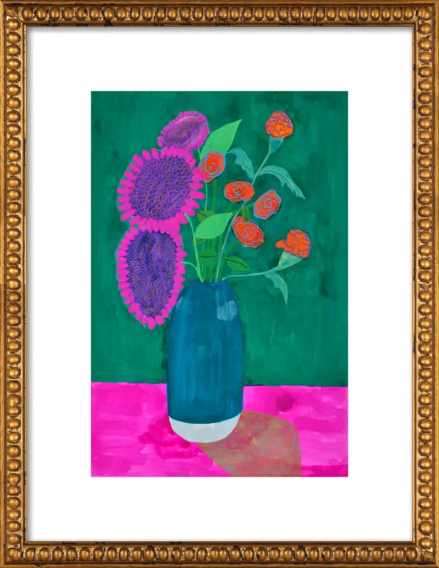 vase with sunflowers and carnations  by Christiane Drapela for Artfully Walls