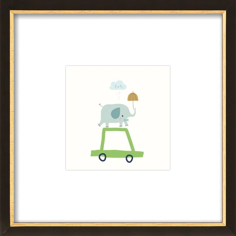 Retro Elephant and Car by Sarah Betz - Little Cube for Artfully Walls