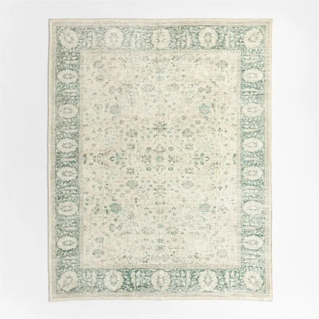 Sadira Green Floral Washable Area Rug 6'x9'