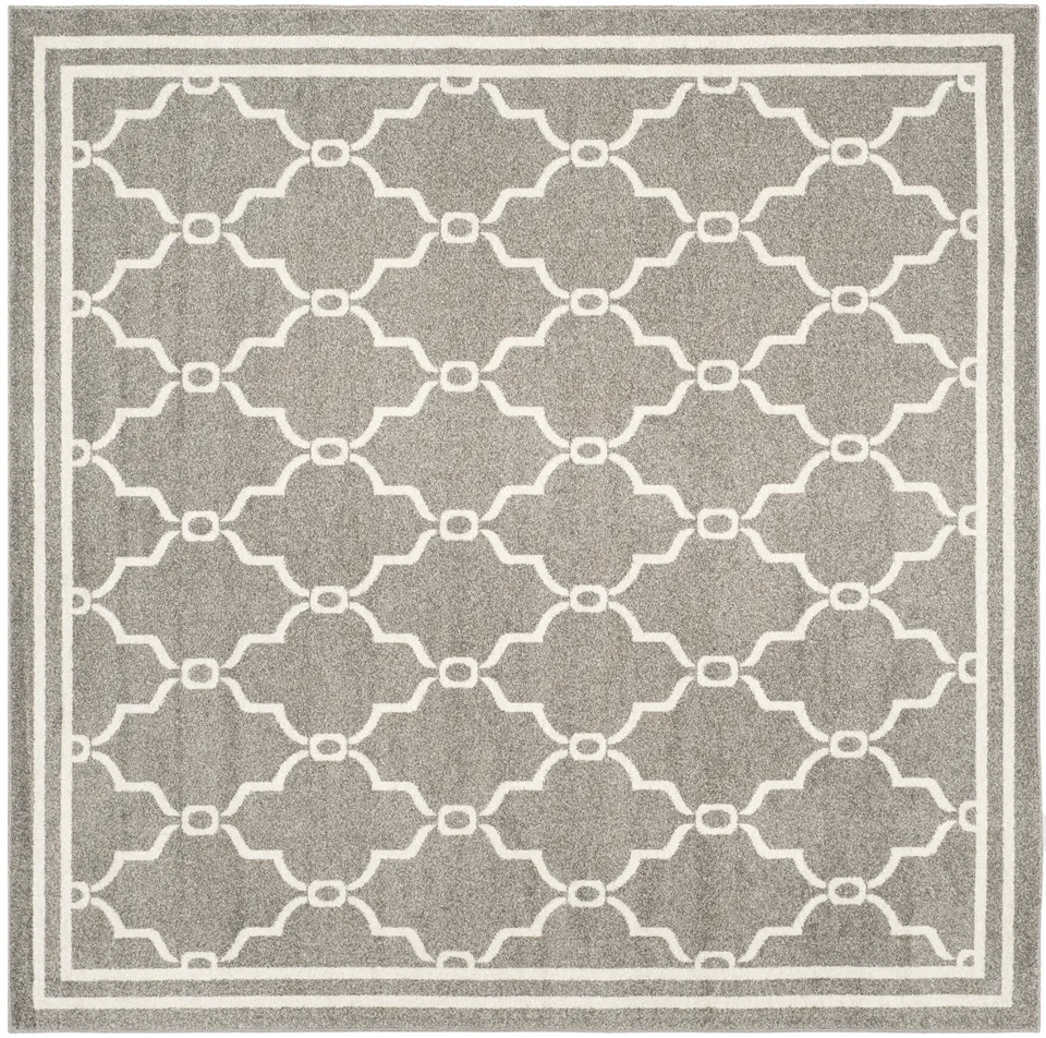 Arlo Home Indoor/Outdoor Woven Area Rug, AMT414R, Dark Grey/Beige,  7' X 7' Square