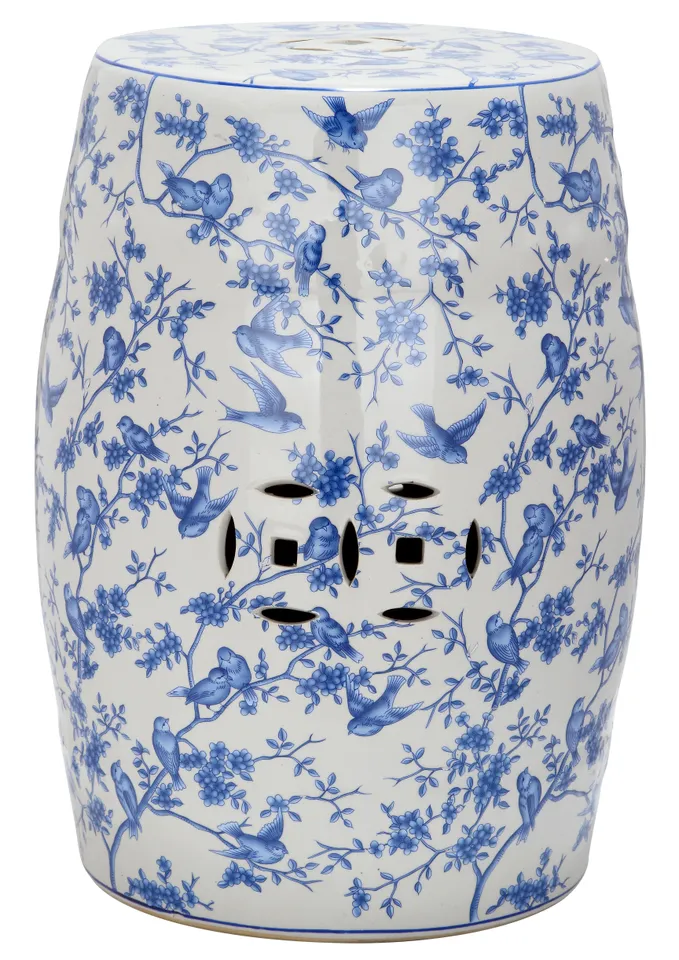 Blue Birds Garden Stool - Blue Patten