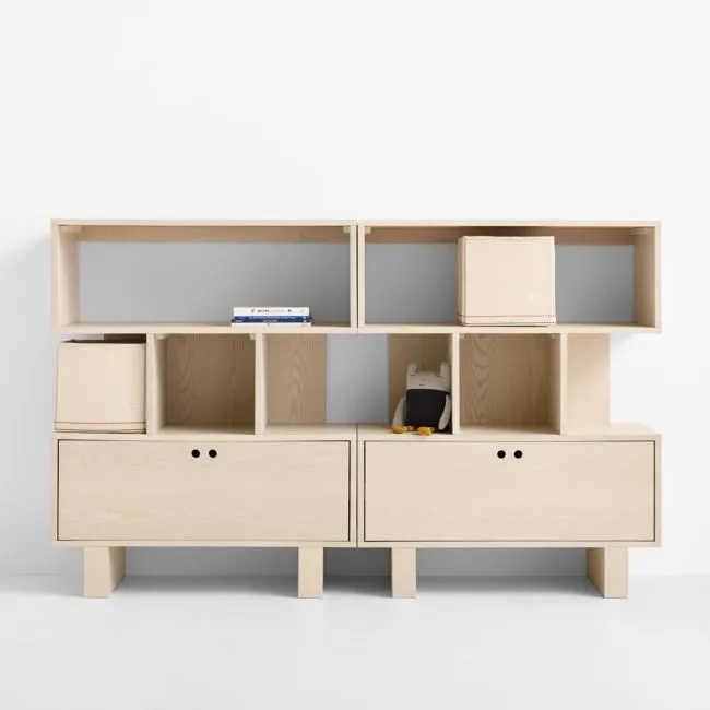 Converse Set of 2 Vent Whitewashed Ash Wood Kids Bookcase with Drawer