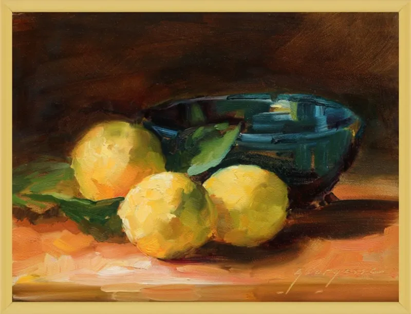 Lemons and Blue Bowl by Georgesse Gomez for Artfully Walls