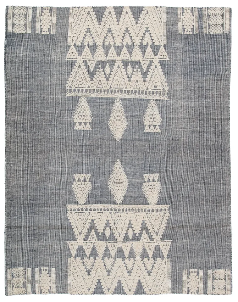 Torsby Hand-Knotted Tribal Blue/ Ivory Area Rug (5'X8')