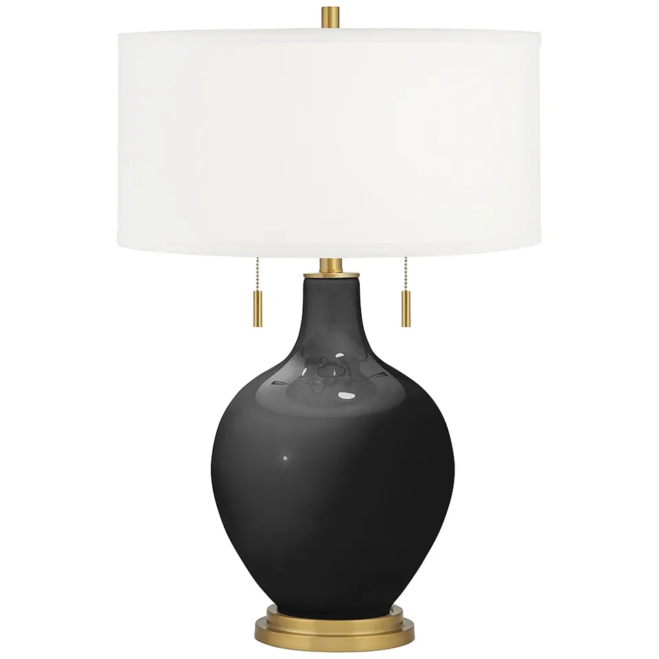 Color Plus Toby Brass 28" High Tricorn Black Table Lamp