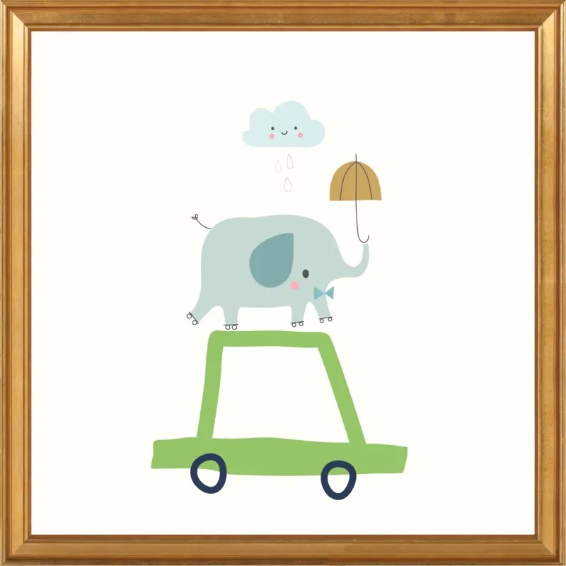 Retro Elephant and Car by Sarah Betz - Little Cube for Artfully Walls