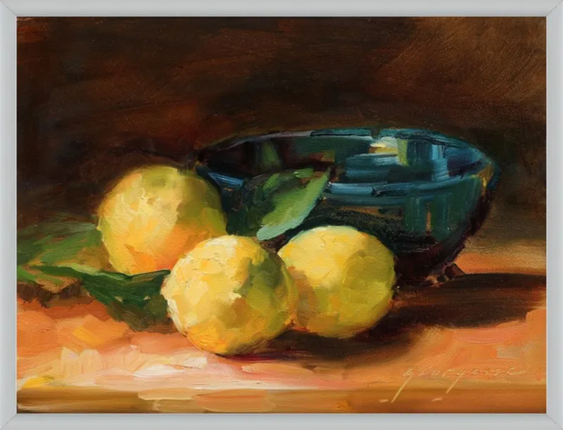 Lemons and Blue Bowl by Georgesse Gomez for Artfully Walls