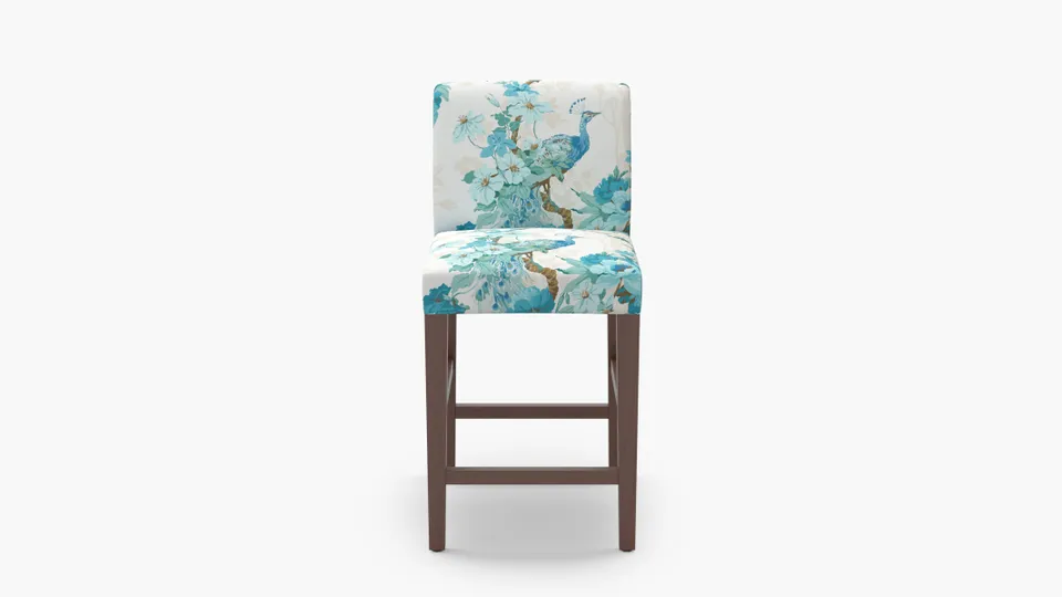 Signature Dining Counter Stool, Turquoise Peacock Park, Walnut Square Tapered Leg