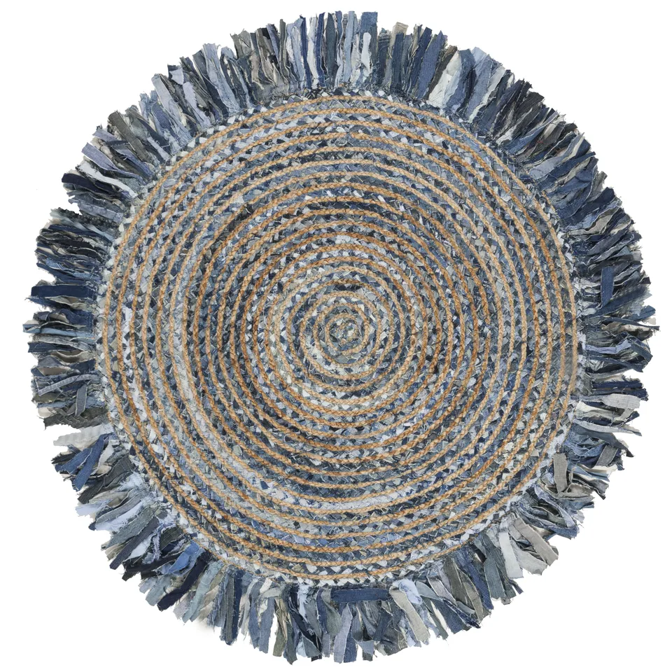 Arlo Home Hand Woven Area Rug, CAP206D, Ivory/Denim,  4' X 4' Round