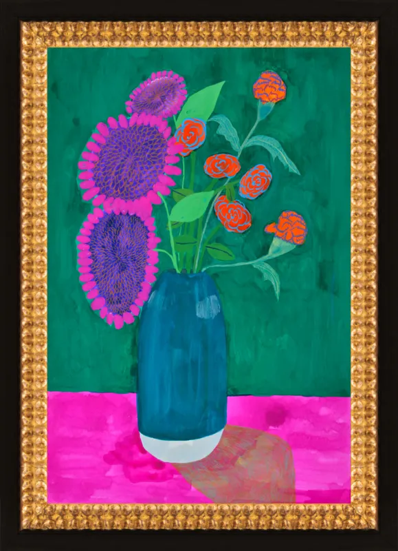 vase with sunflowers and carnations  by Christiane Drapela for Artfully Walls