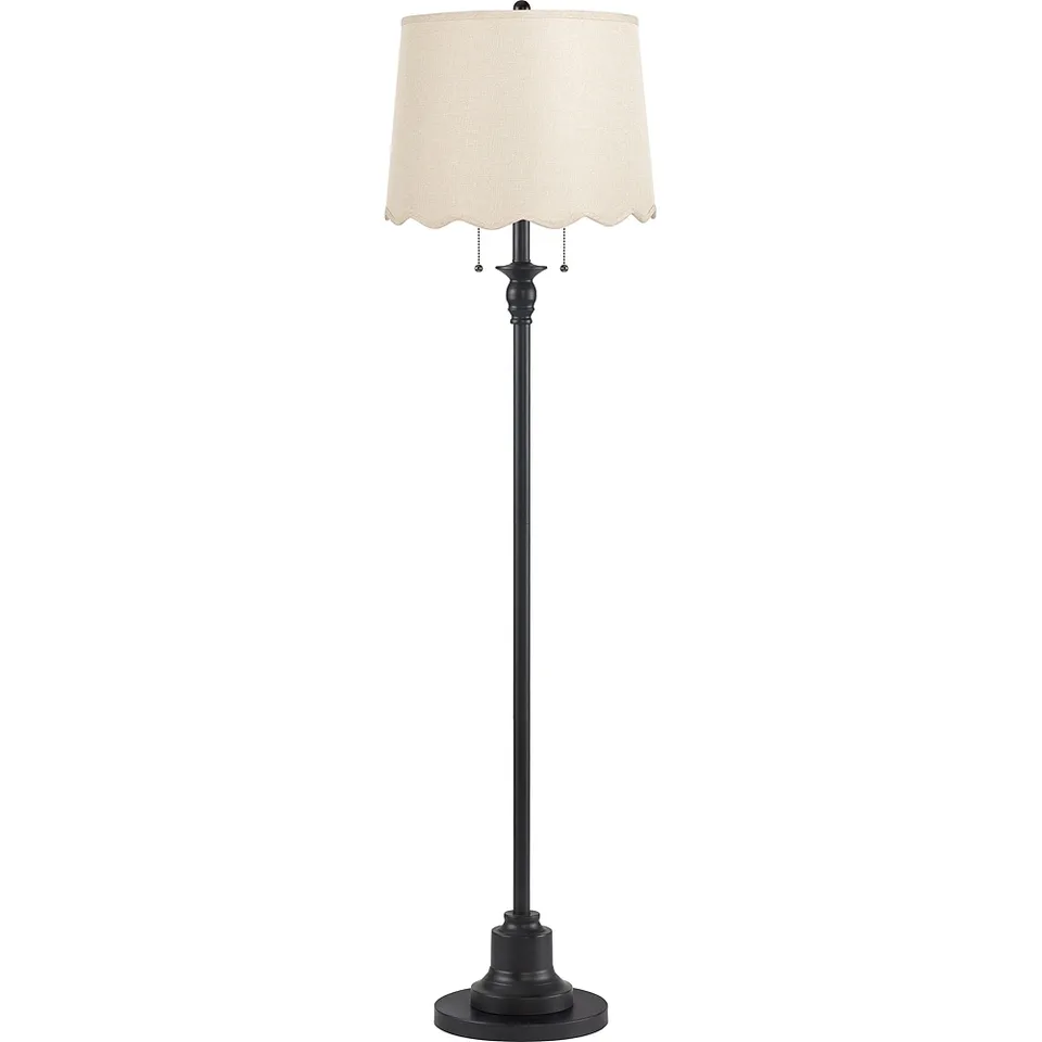 Dyna 58" High Black and Cream Scalloped Shade 2-Light Floor Lamp