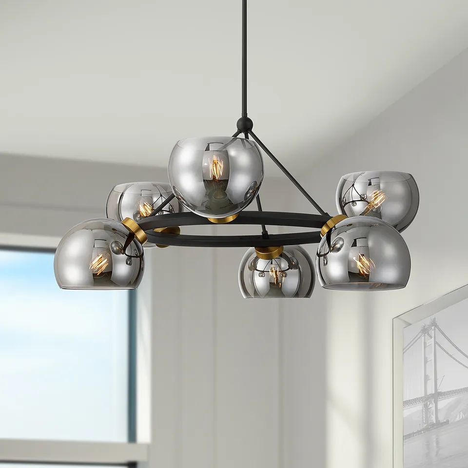 Possini Euro Centuria 34"W Black and Gold 6-Light Chandelier