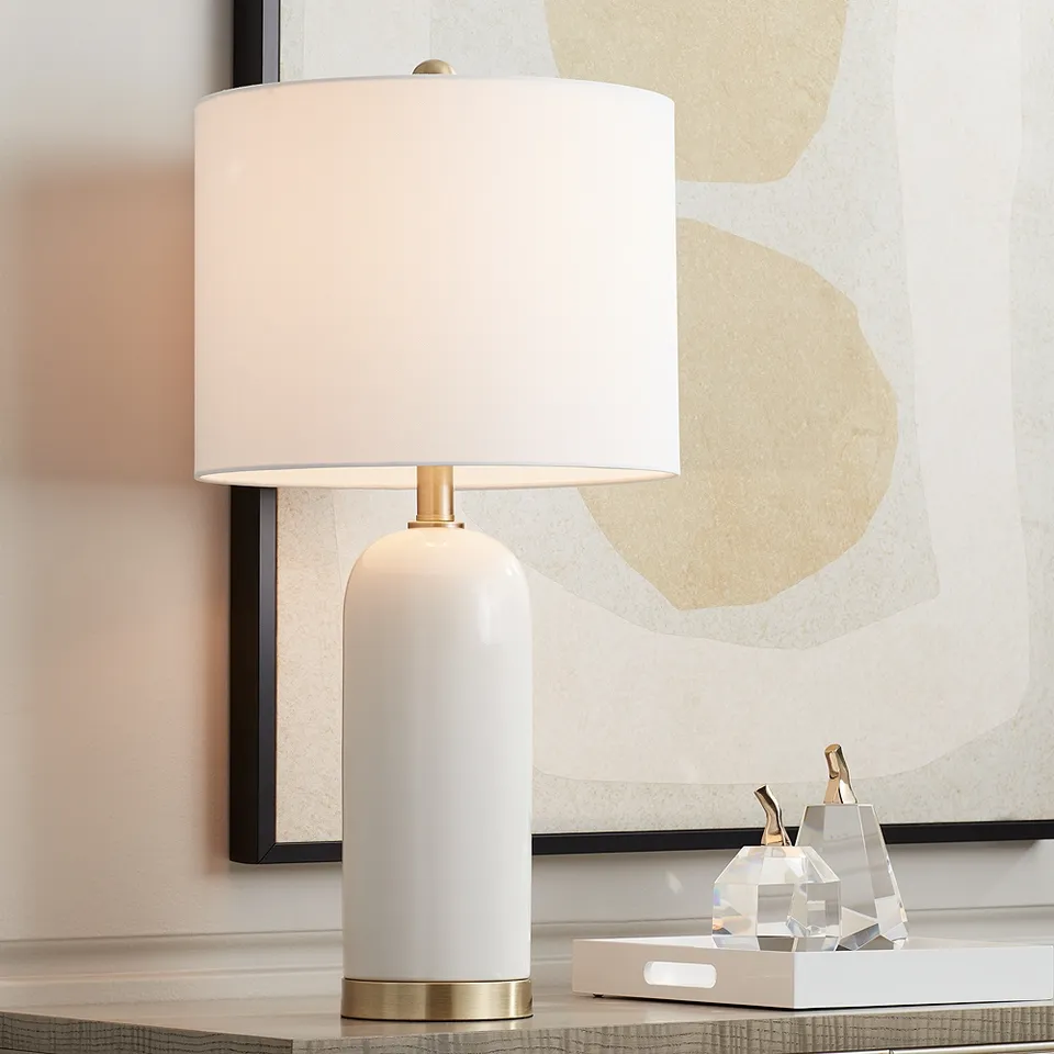 Possini Euro Draper 26" Gold and White Modern Ceramic Table Lamp