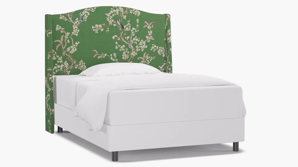 Classic Wingback Headboard, Jade Cherry Blossom, Full