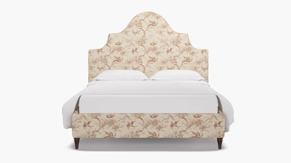 Statement Bed, Terracotta Swallows, Espresso Decorative Tapered Leg, Full