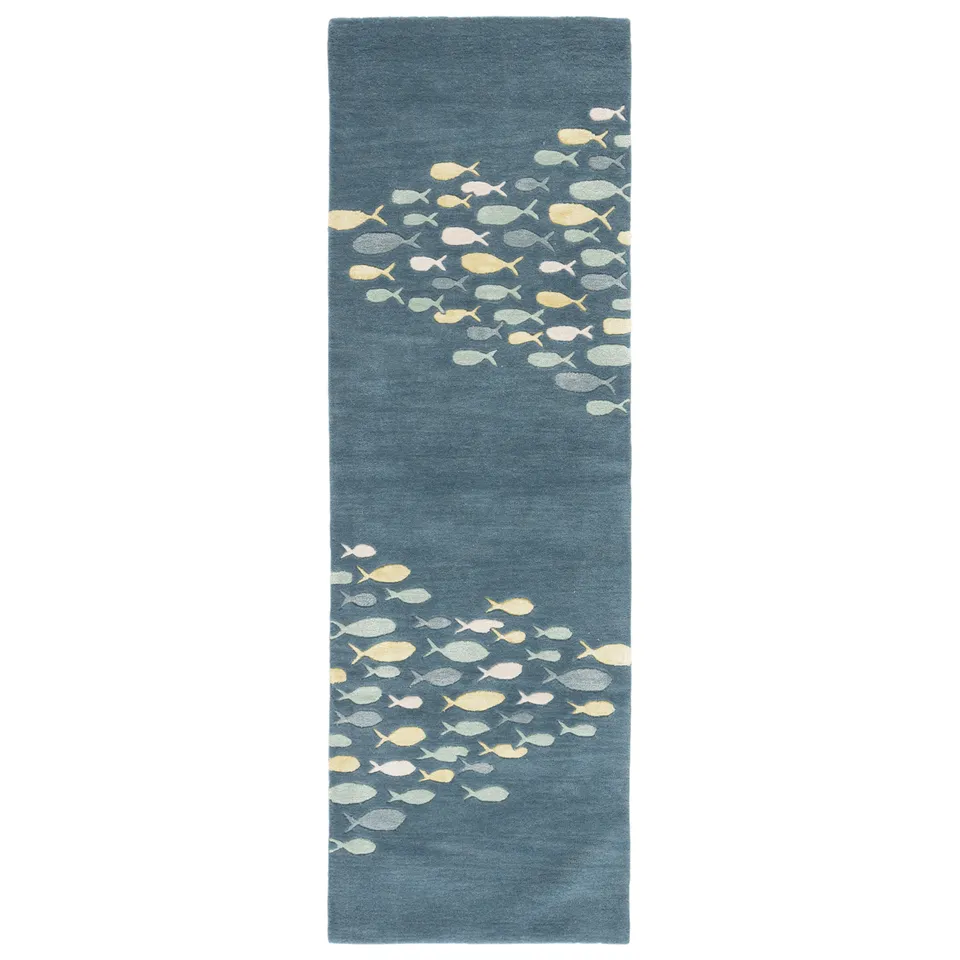 Schooled Handmade Animal Pattern Blue/ Gray Runner Rug (2'6"X8')