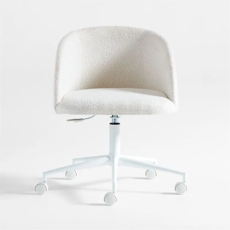 Finch Cream Boucle Kids Desk Chair with White Base