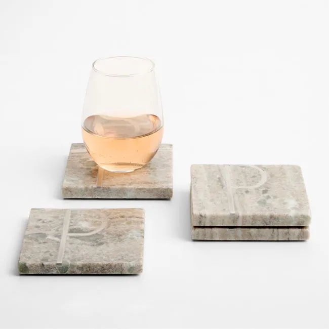 Tuscan Kitchen Marble "P" Monogram Coasters, Set of 4